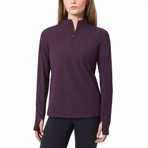 MondettaWomen Plum Purple Ribbed1/4 Zip MockNeck LongSleeve Athletic Pullover XS